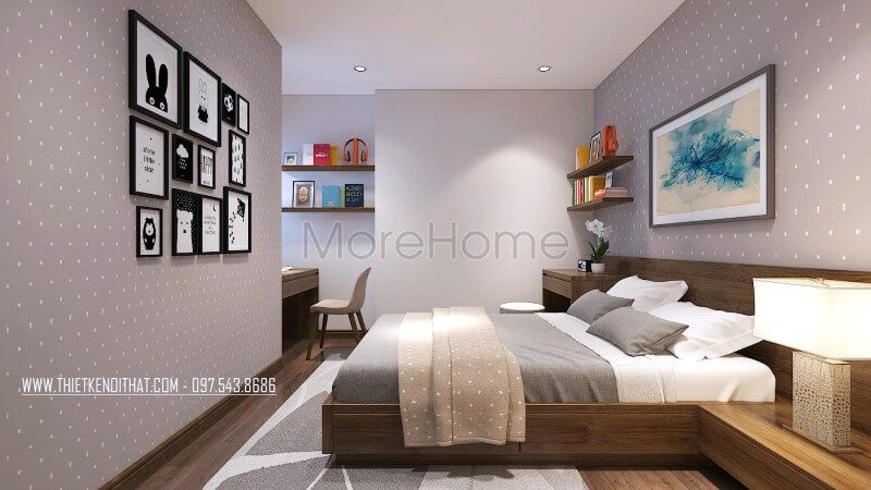 Giường ngủ gỗ công nghiệp được thiết kế thông minh với kệ chứa đồ để tăng cao năng lượng sử dụng.