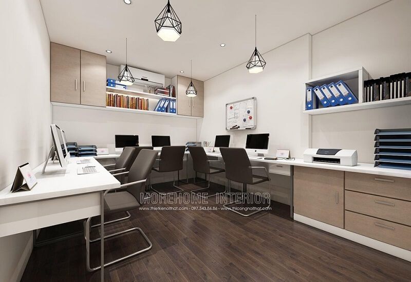 Mẫu thiết kế văn phòng hiện đại với đồ nội thất gọn nhẹ và tiện lợi.